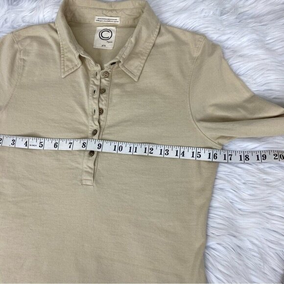 C Organics Women's Tan 1/4 Button Up Long Sleeve Organic Cotton Polo Shirt M/C33 - Picture 7 of 12